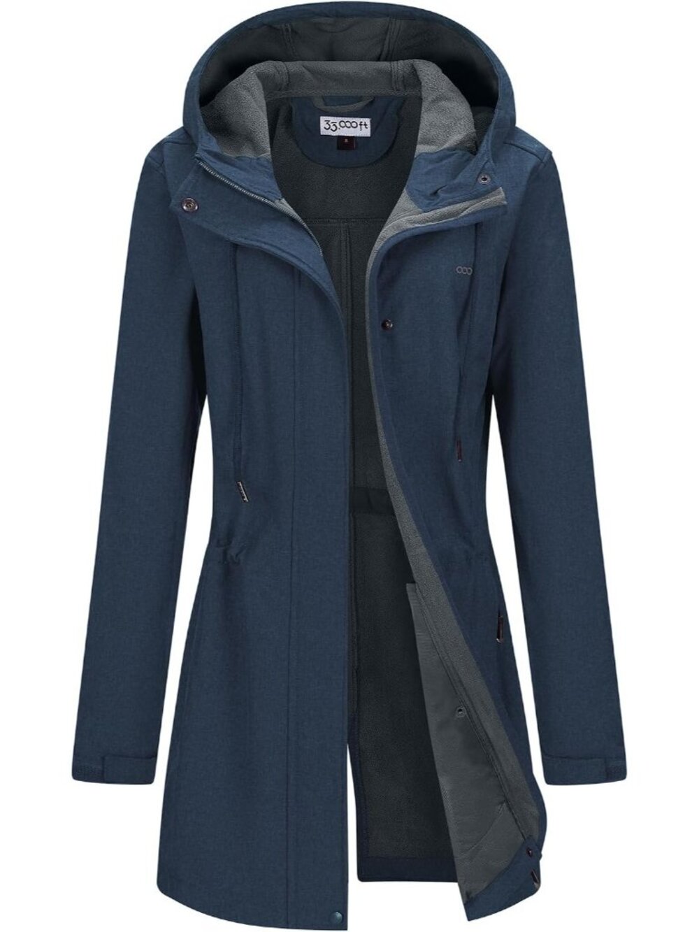 Womens Navy Blue Fleece Lined Waterproof Zip Up Softshell Long Trench Parka Coat